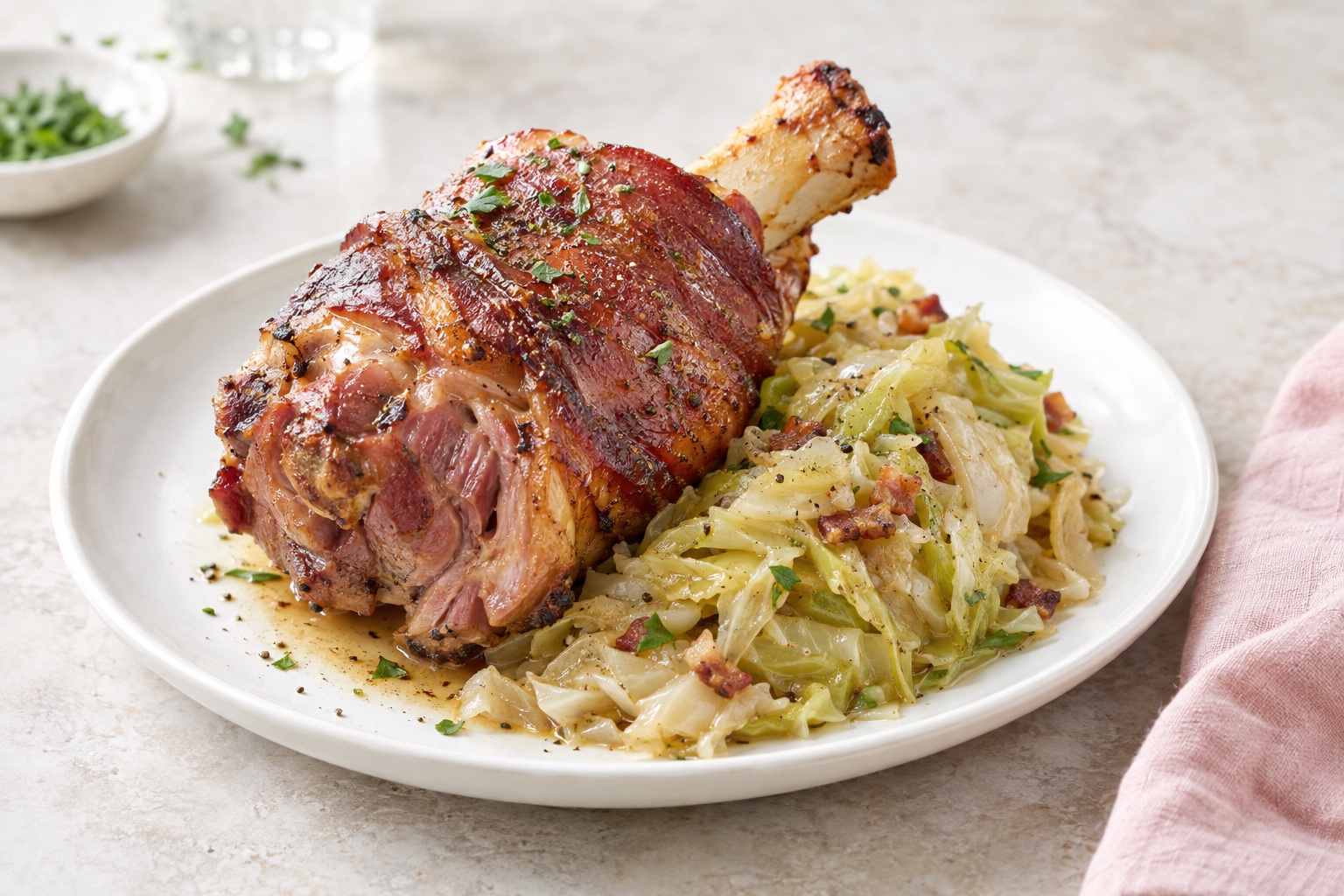 Broiled Ham Hock with Braised Cabbage