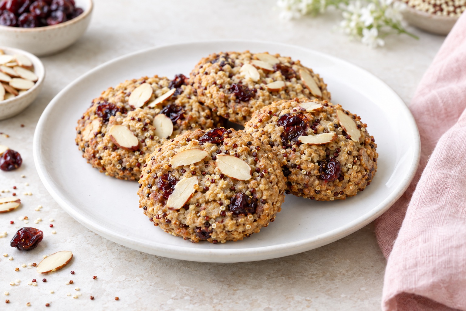 Almond Cherry Quinoa Cookies