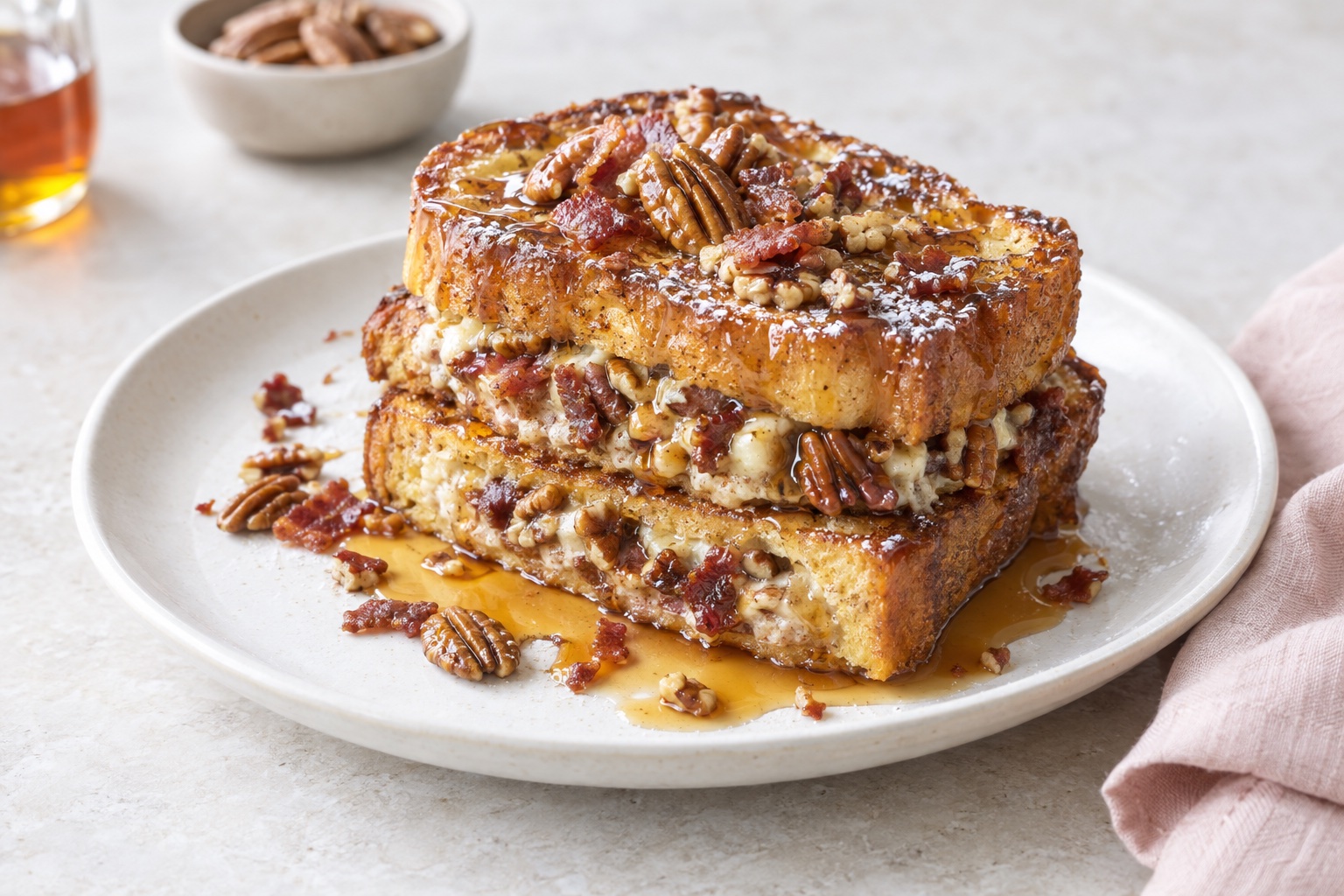 Maple-, Pecan-, and Bacon-Stuffed French Toast