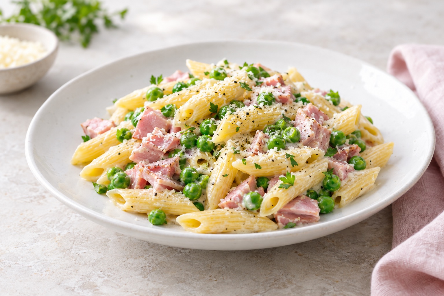 Pasta with Ham and Peas