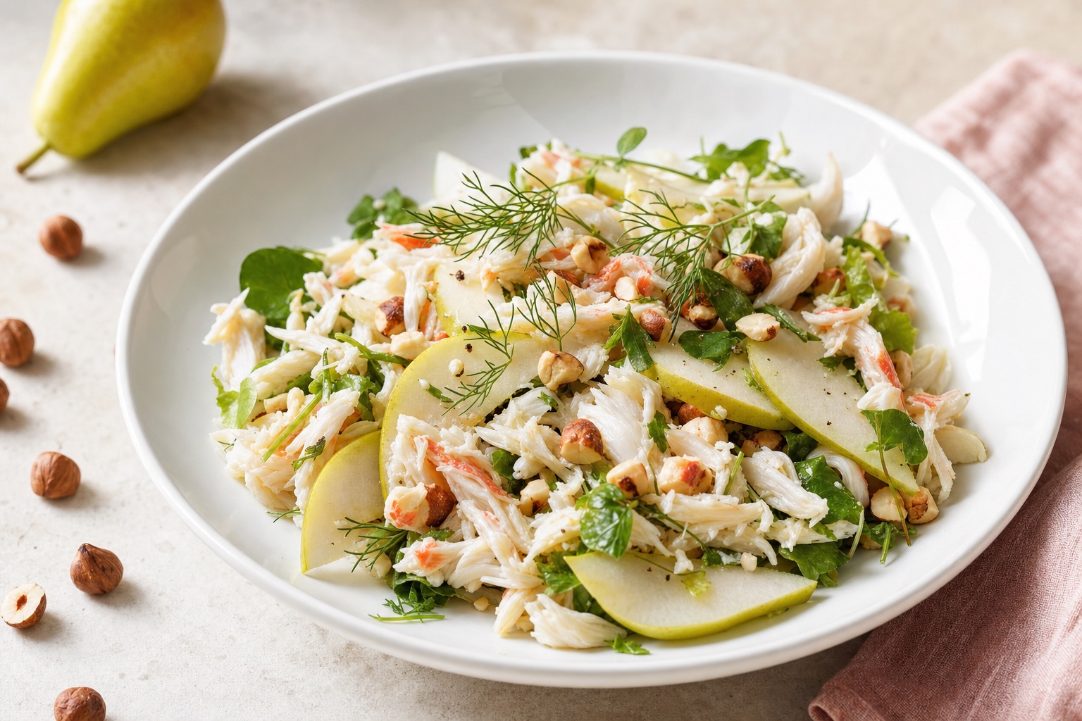 Crab Salad with Pear and Hazelnuts