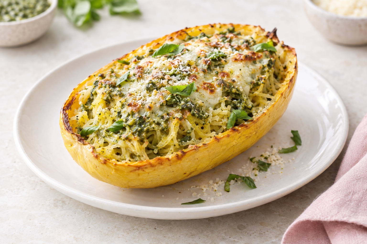Twice-Baked Spaghetti Squash with Pesto