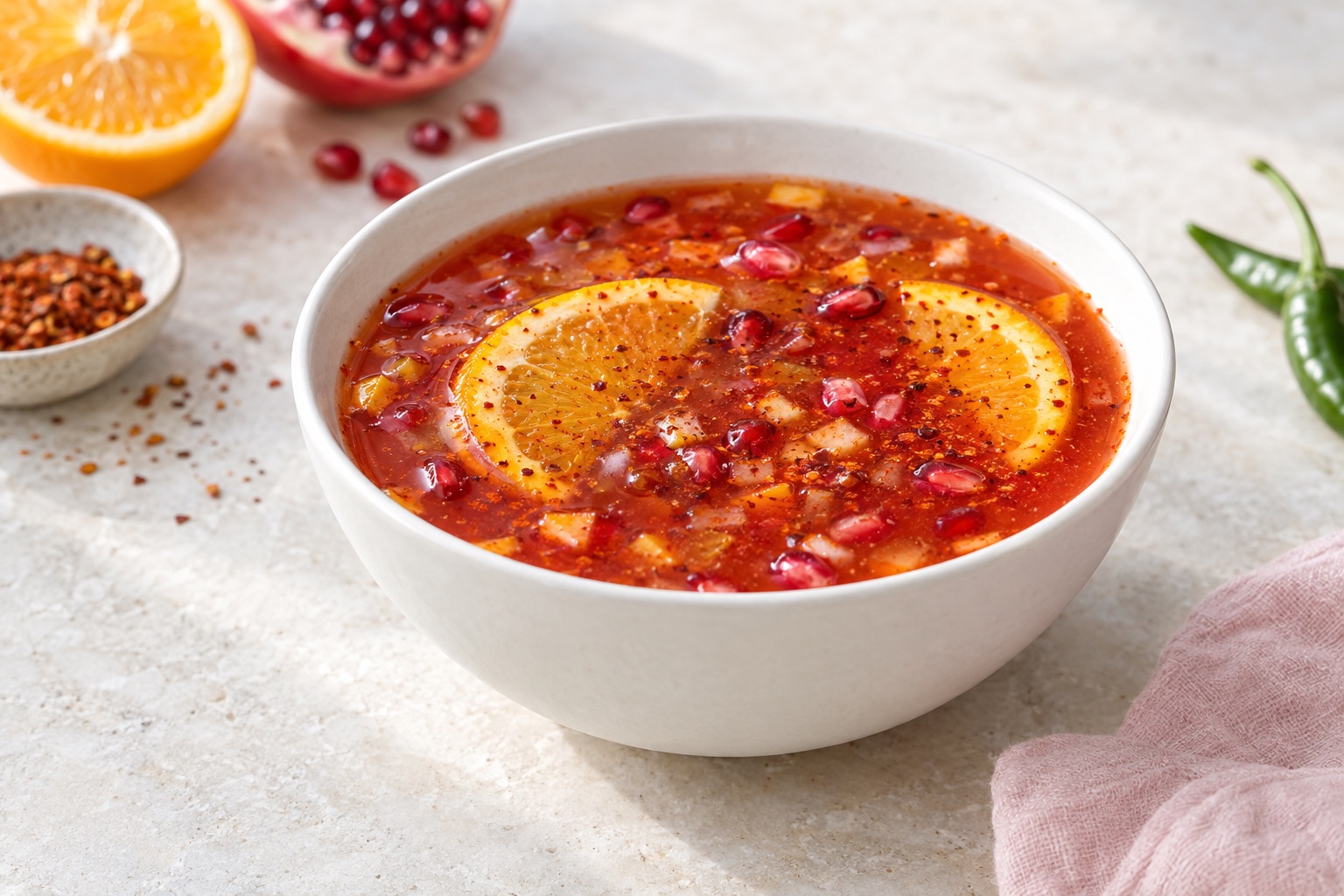 Classic Sangrita with Orange Juice, Pomegranate, and Chili