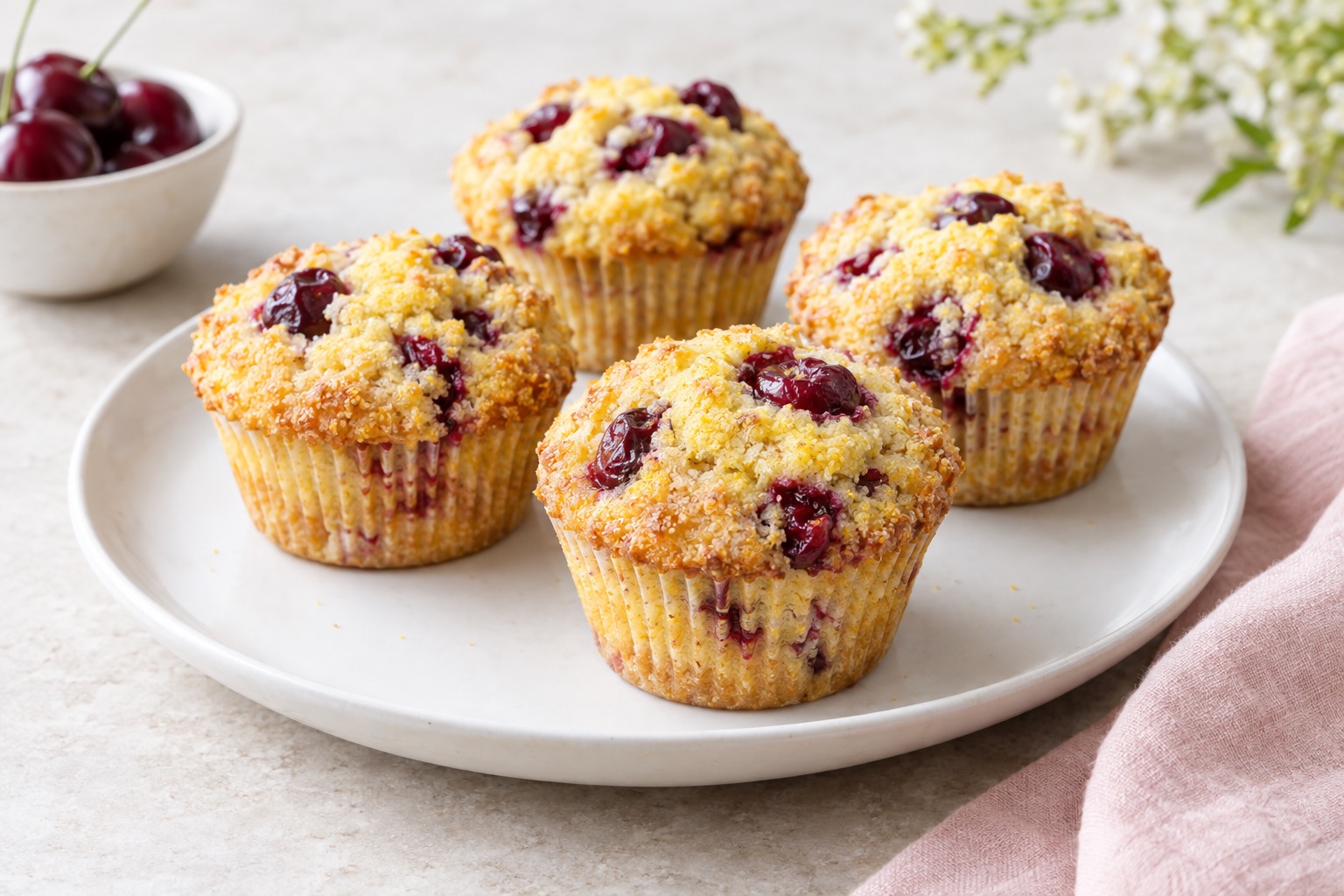 Cornmeal-Cherry Muffins