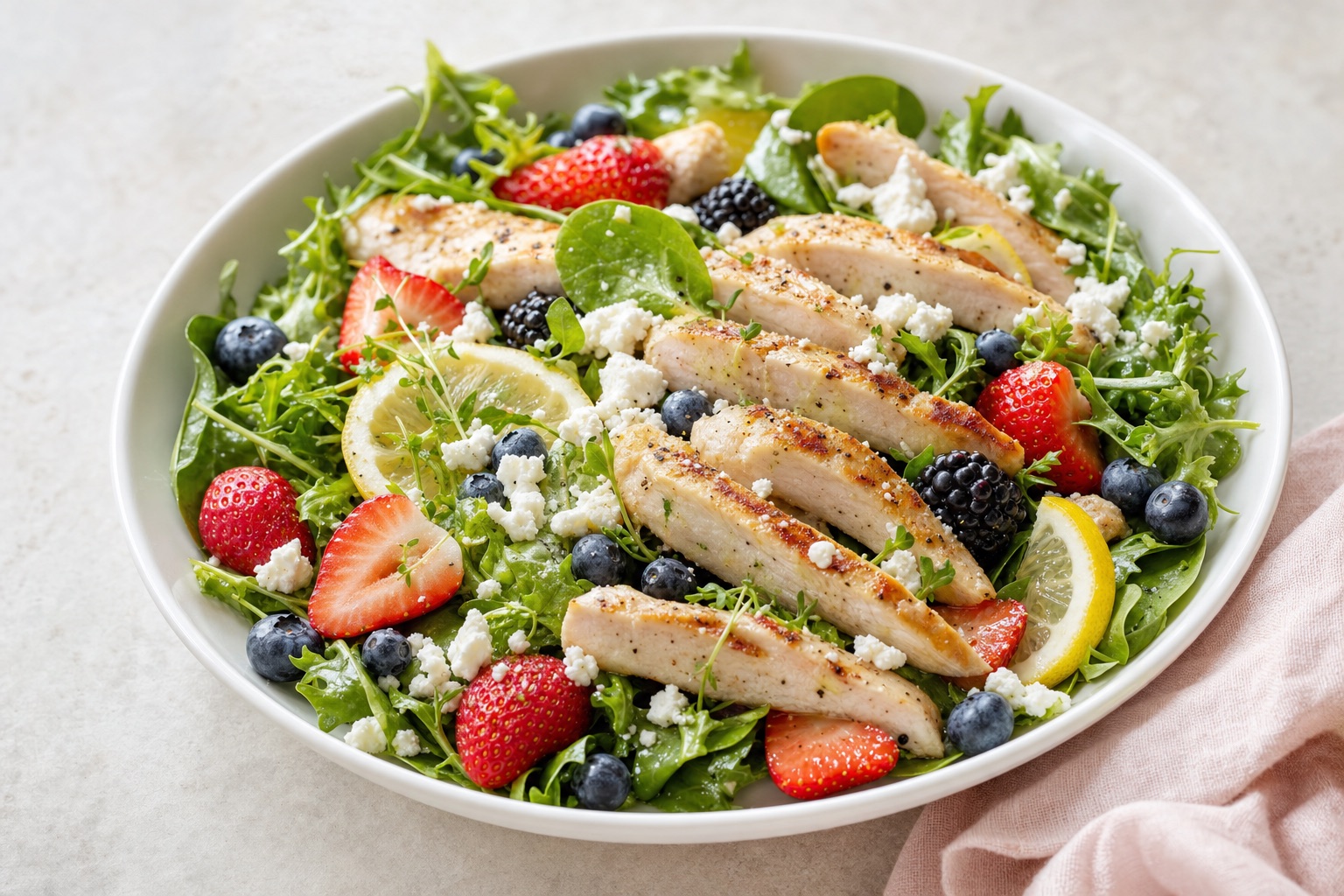 Berry, Lemon Chicken and Feta Salad