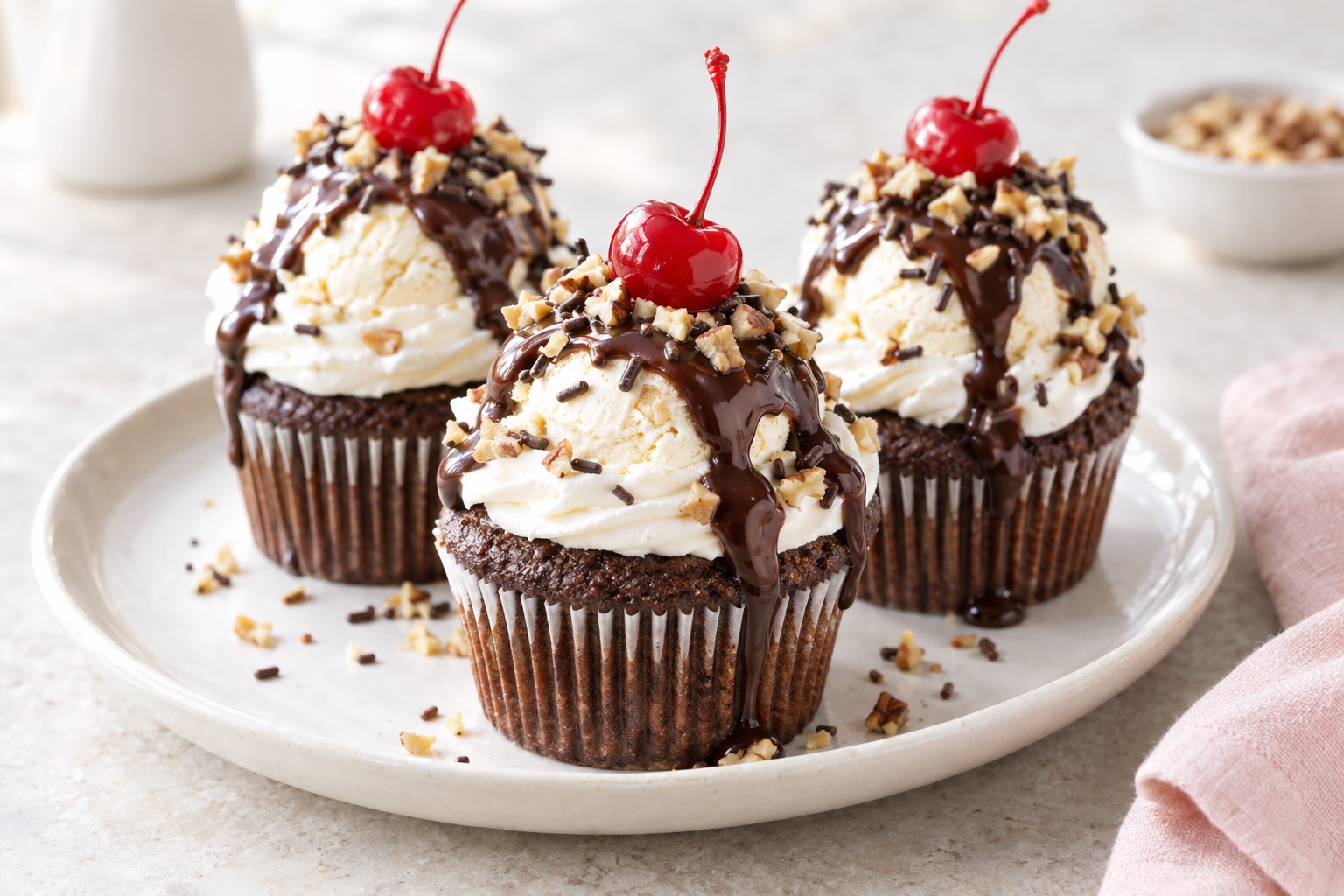 Hot Fudge Sundae Cupcakes