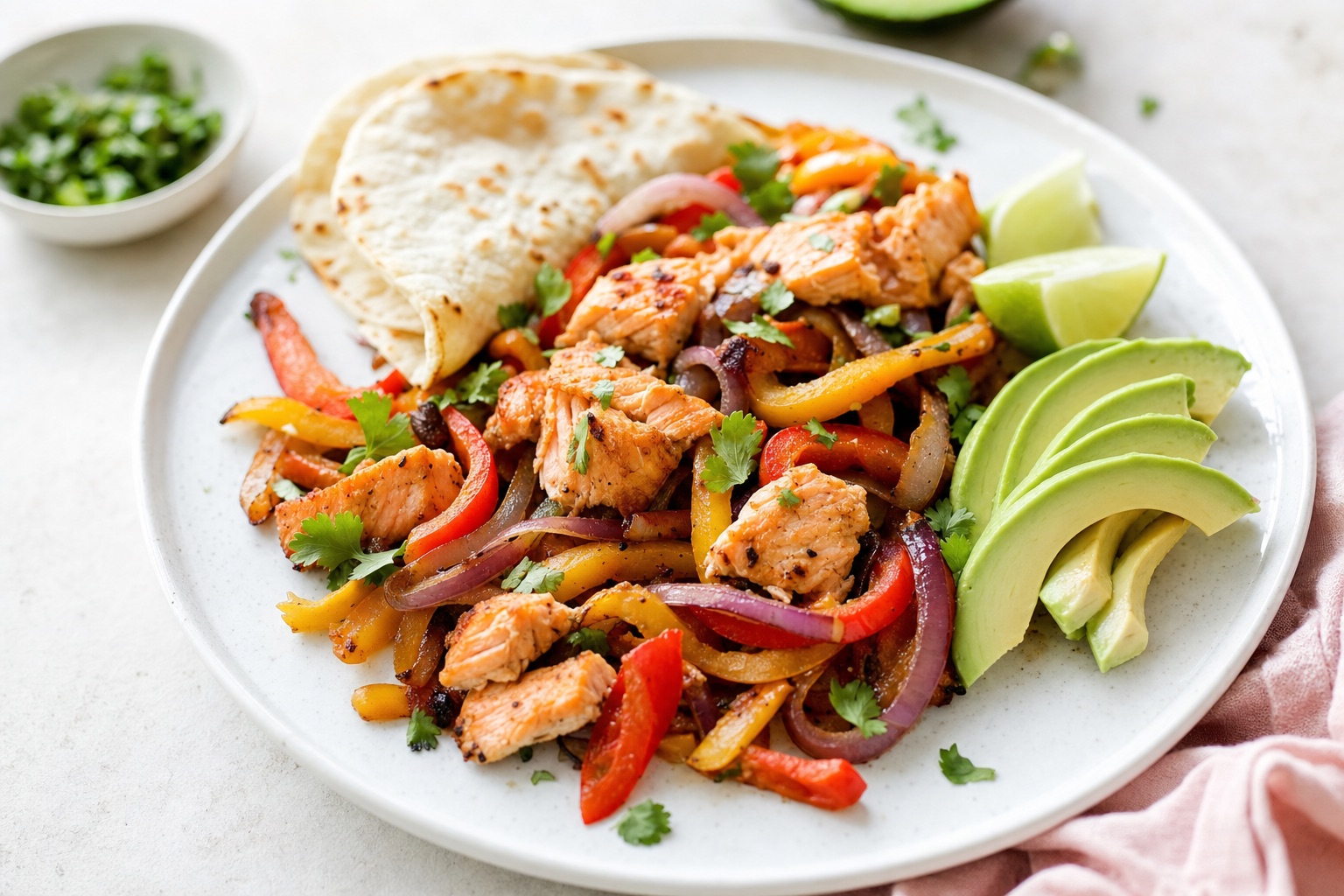 Sheet Pan Salmon and Avocado Fajitas