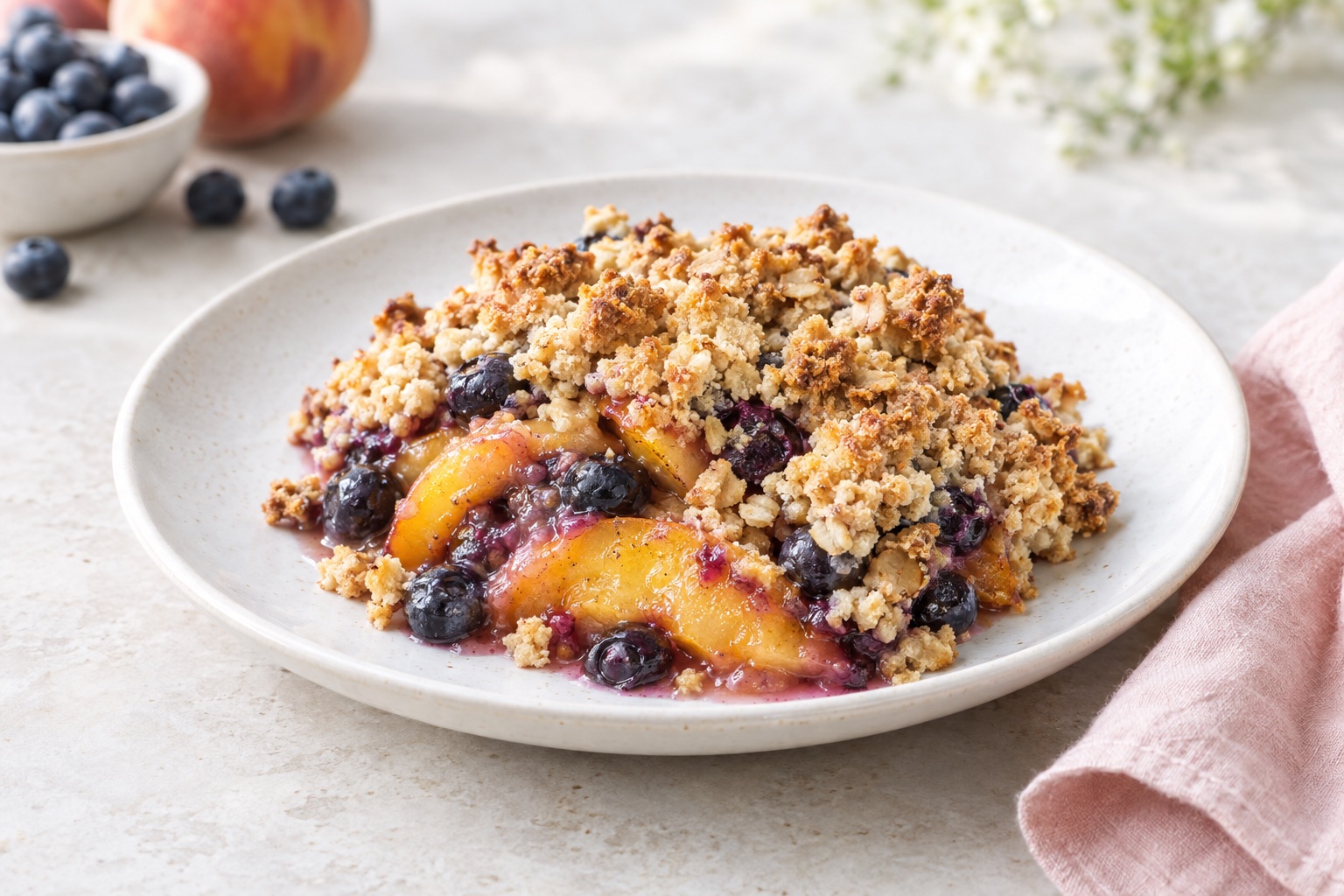 Peach and Blueberry Crumble