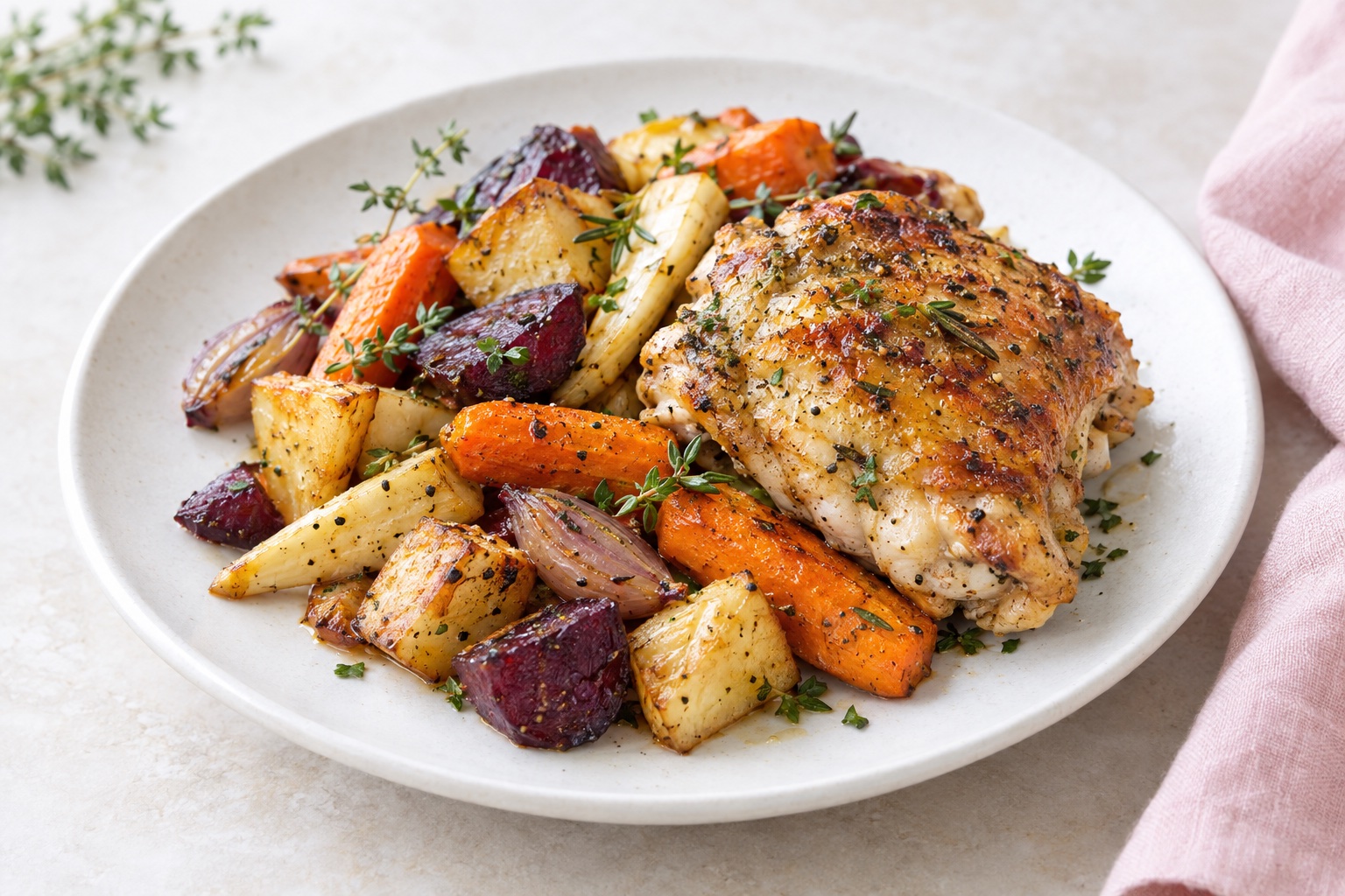 Sheet Pan Roasted Chicken with Root Vegetables