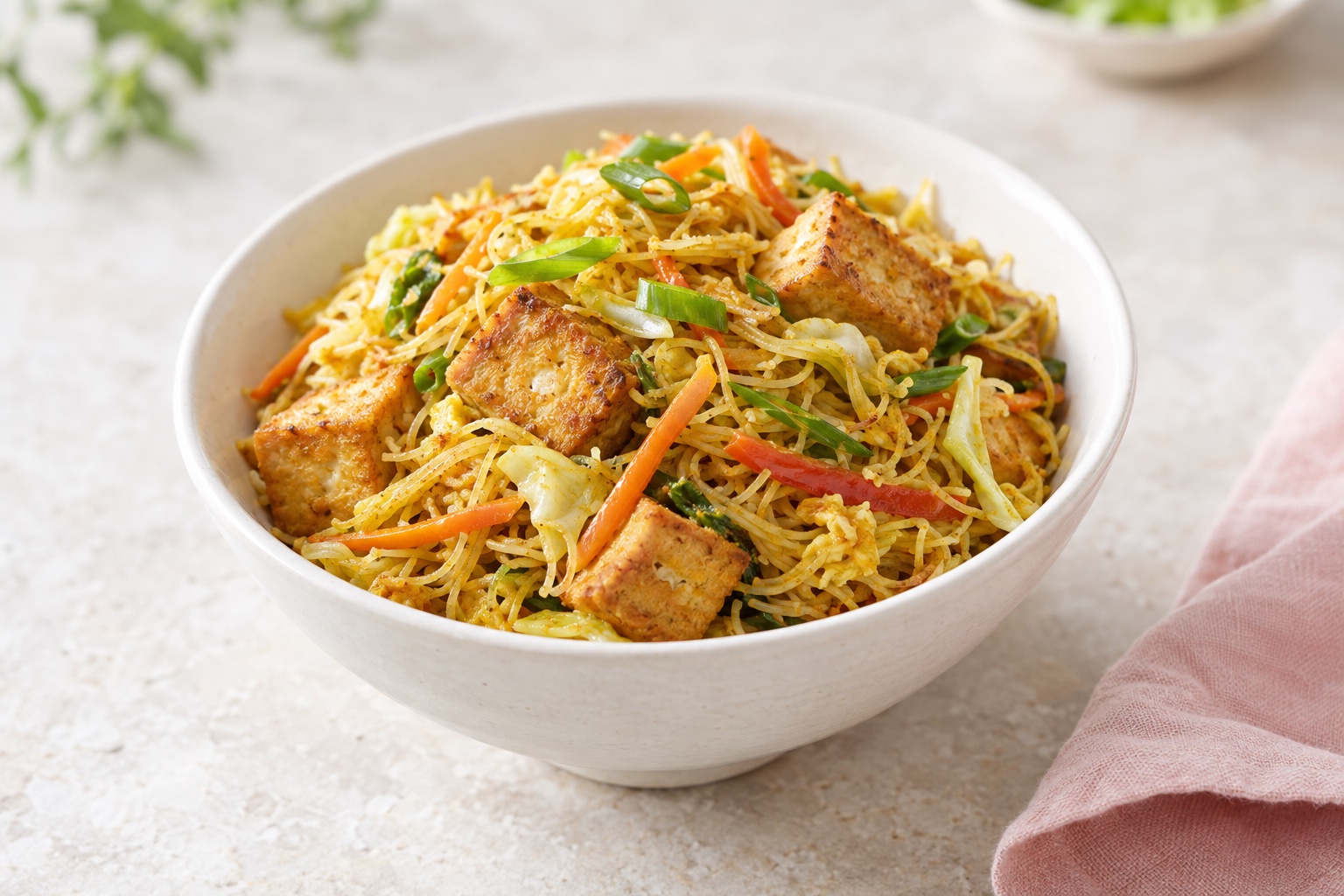Singapore Noodles with Crispy Tofu