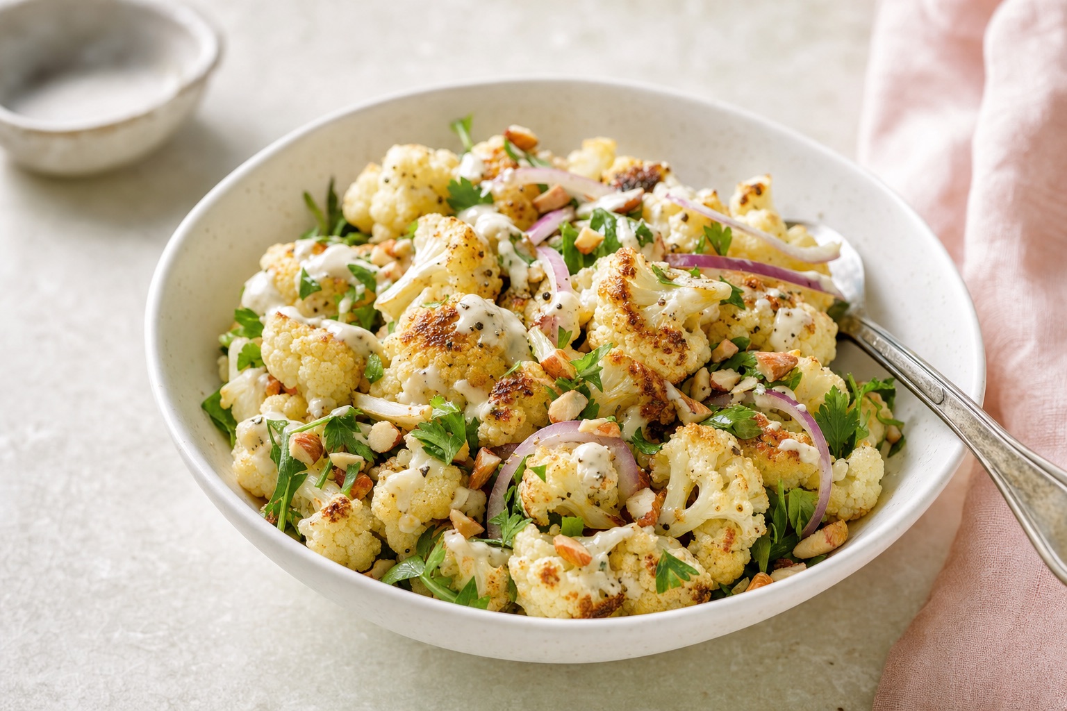 Roasted Cauliflower Salad with Lemon Tahini Dressing