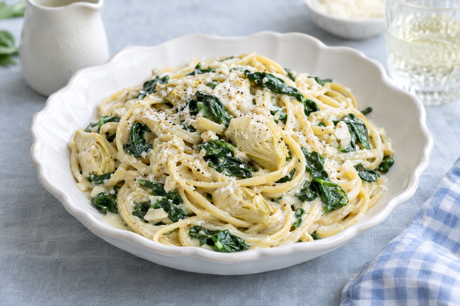 20 Minute Creamy Spinach Artichoke Pasta