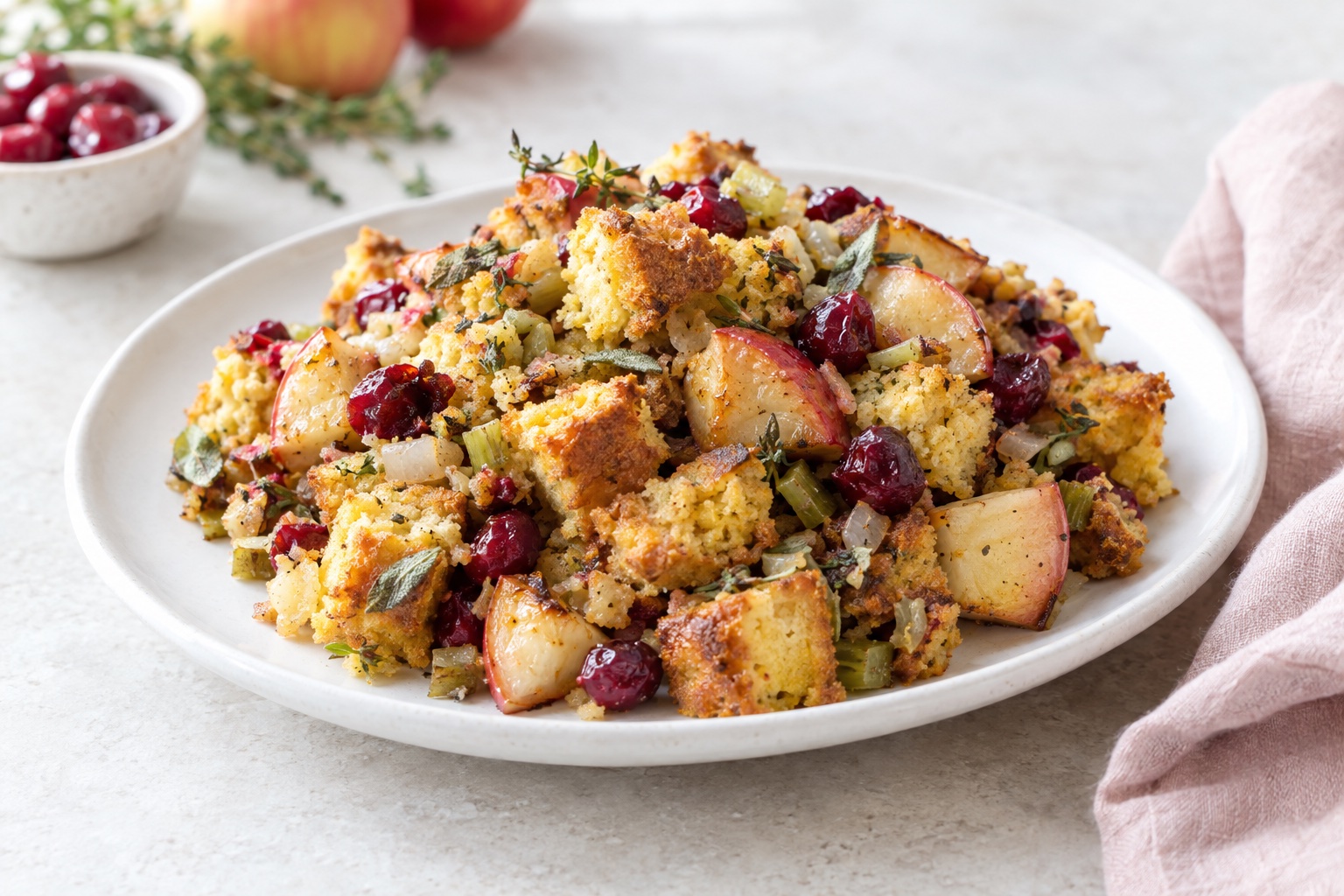 Roasted Apple Cranberry Cornbread Stuffing