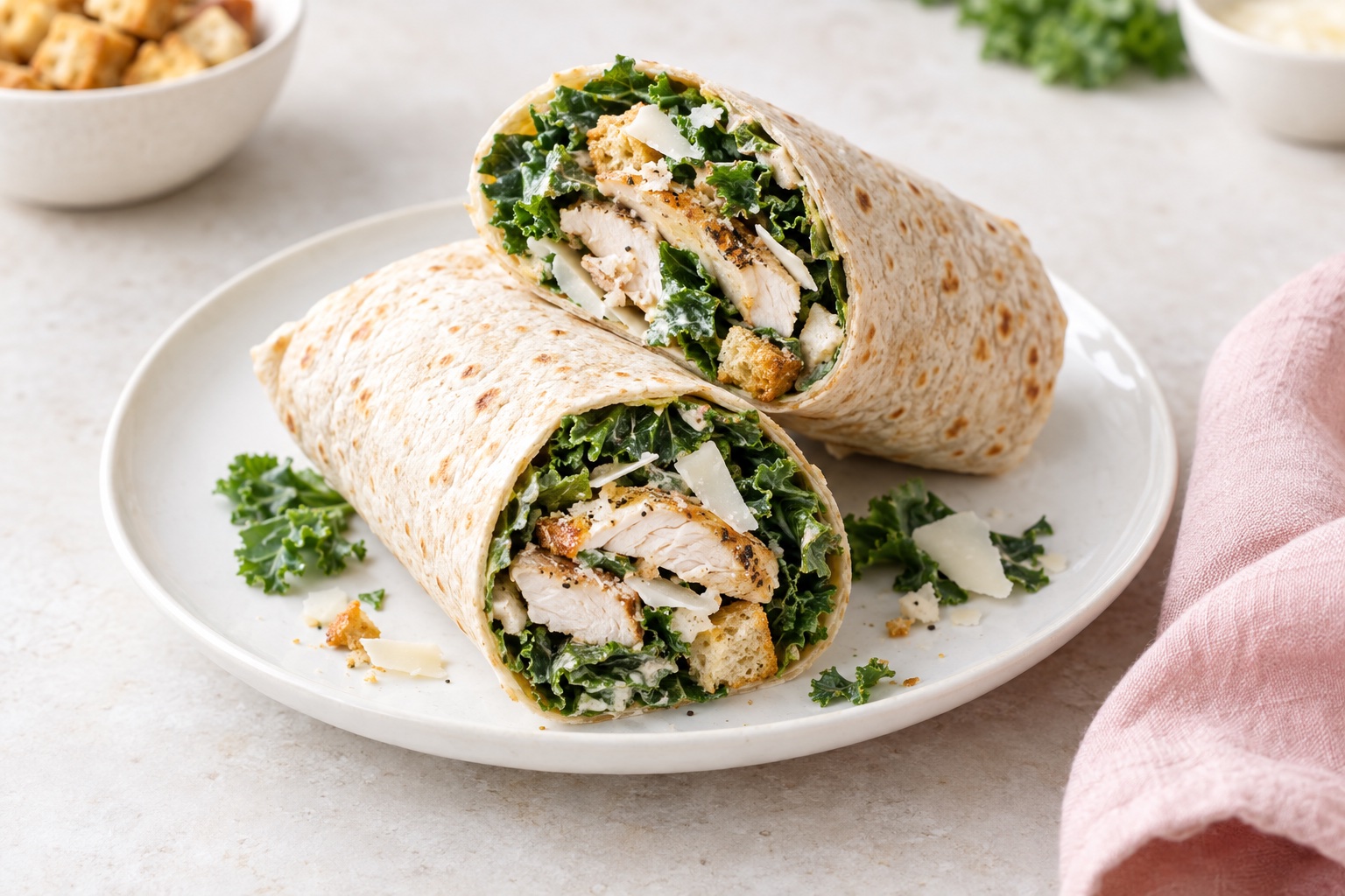 Chicken Kale Caesar Wraps