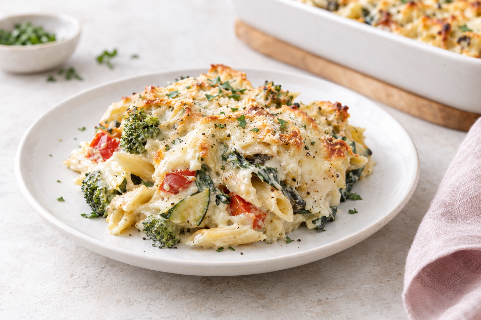 Vegetable Alfredo Pasta Bake