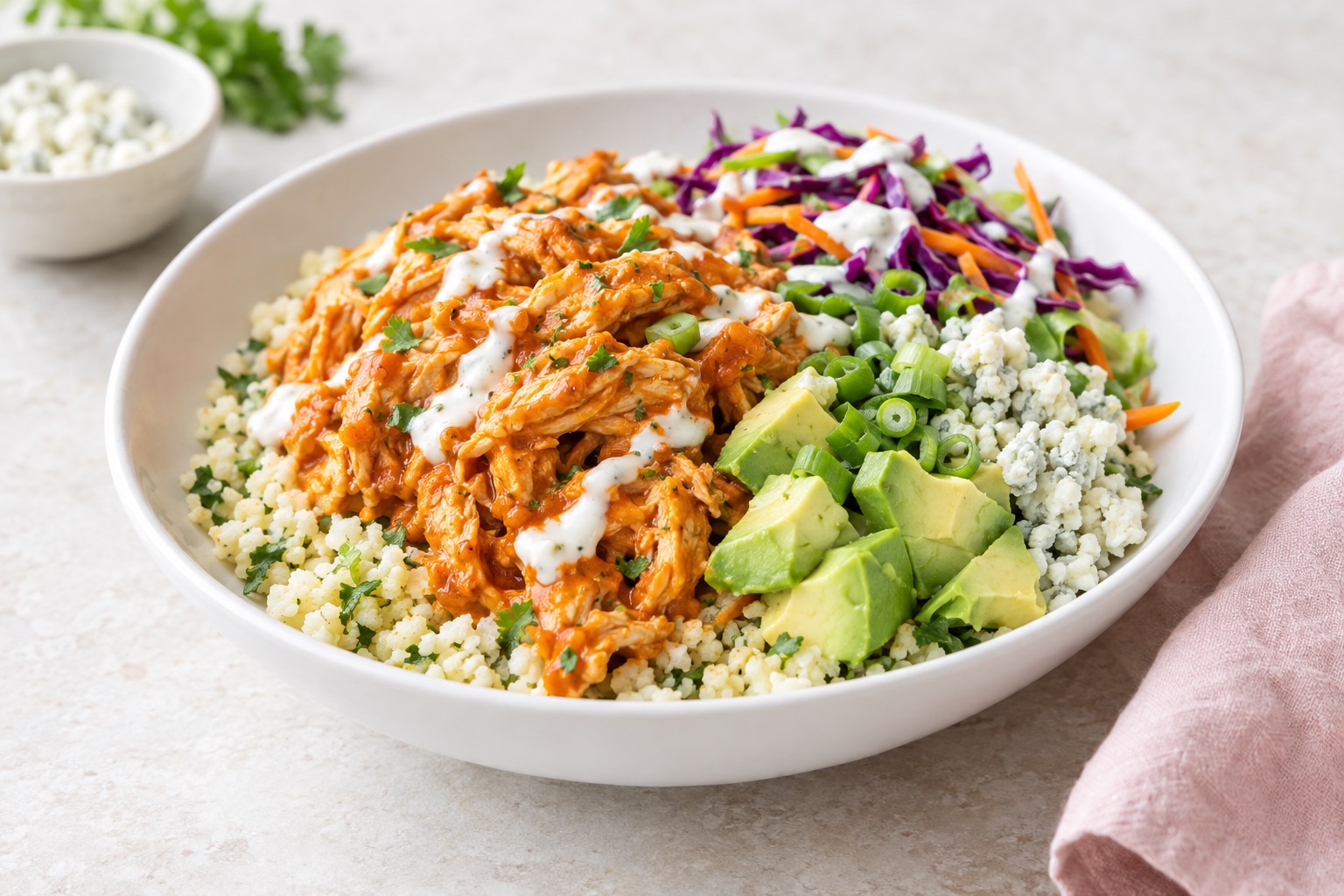 Buffalo Chicken Cauliflower Rice Bowl