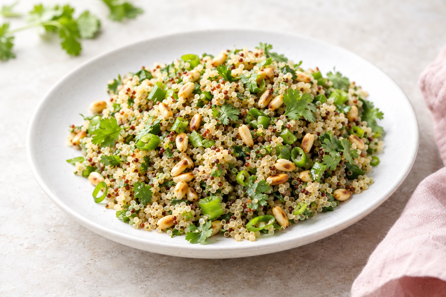 Quinoa Side Dish with Pine Nuts, Green Onions, and Cilantro