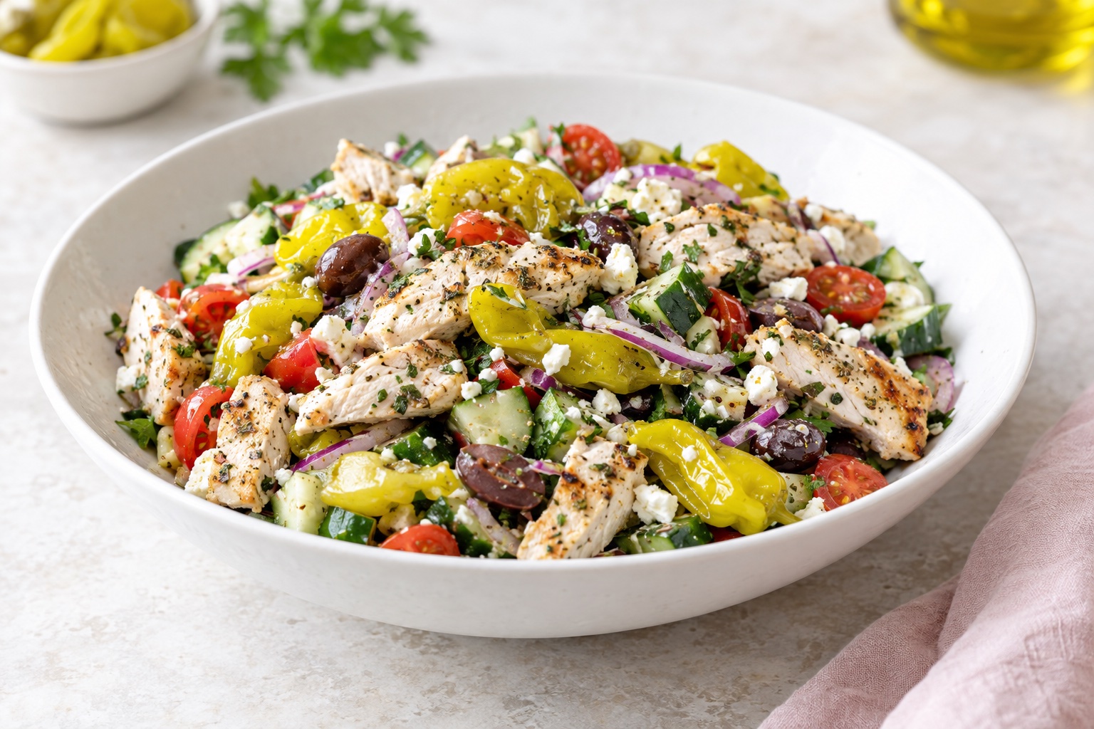 Low-Carb Greek Peperoncini Chicken Salad
