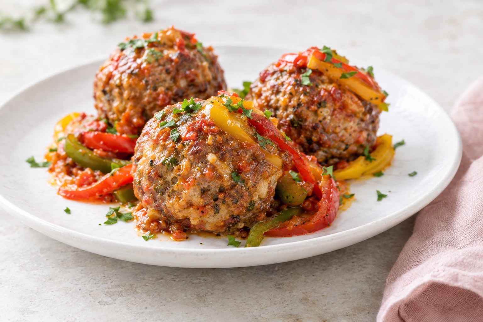 Ground Beef, Italian Sausage, and Peppers Meatloaf Balls