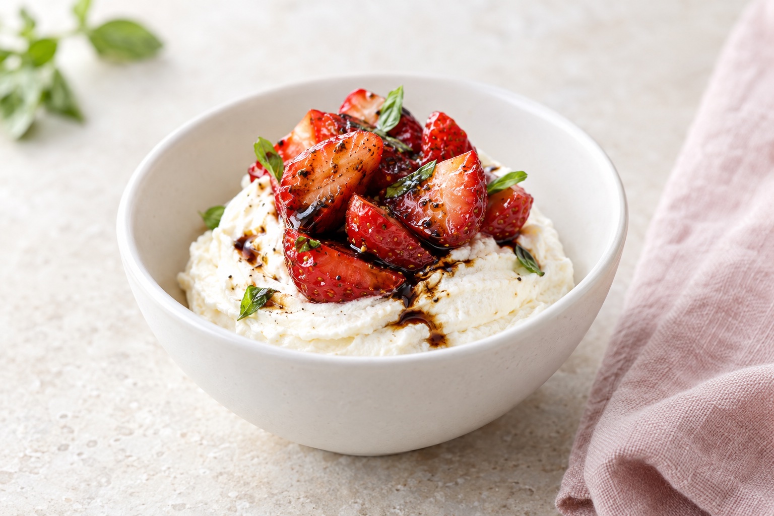 Ricotta-Mascarpone Mousse with Balsamic Strawberries