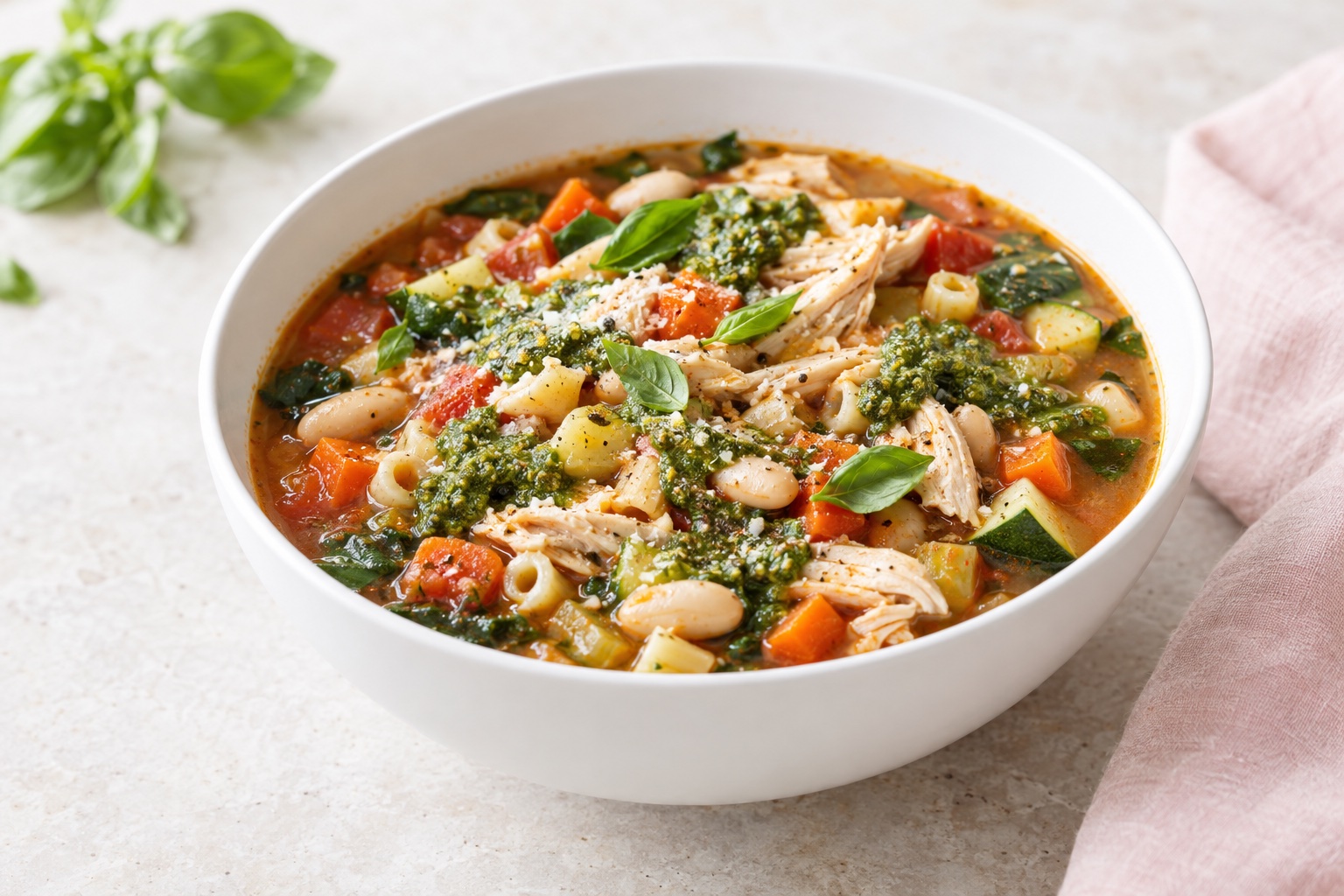 Chicken Minestrone with Basil Pesto