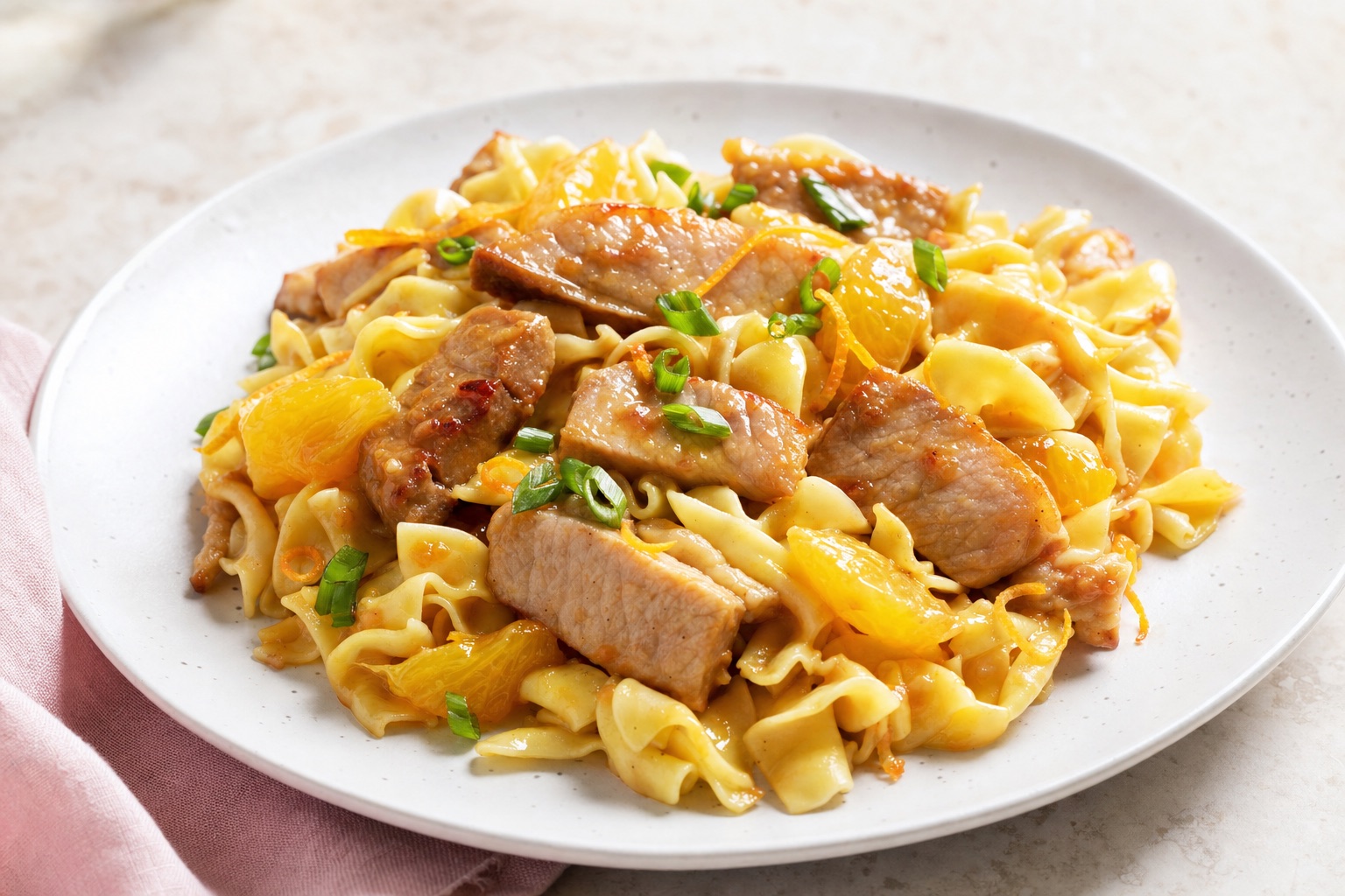 Citrus Pork with Egg Noodles
