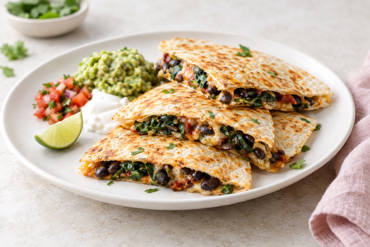 Spinach, Black Bean, and Chipotle Quesadillas