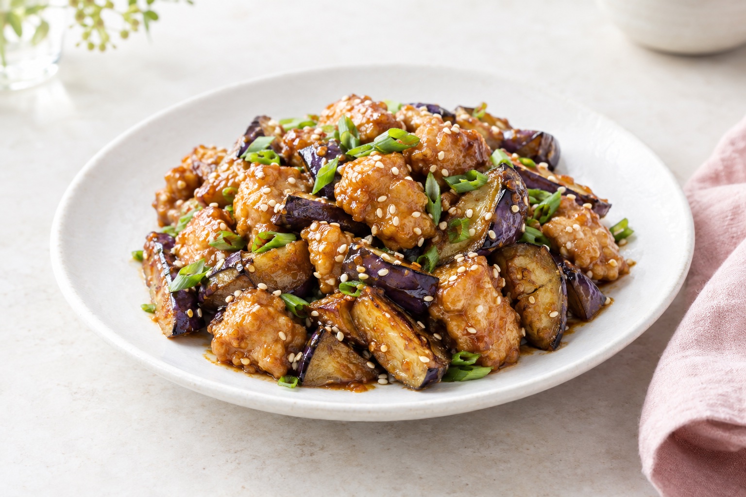 Sesame Chicken and Eggplant