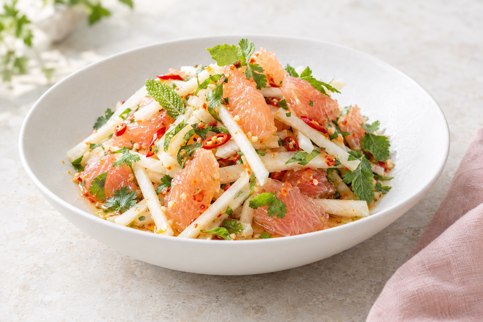 Jicama and Pomelo Salad with Spicy Thai Dressing