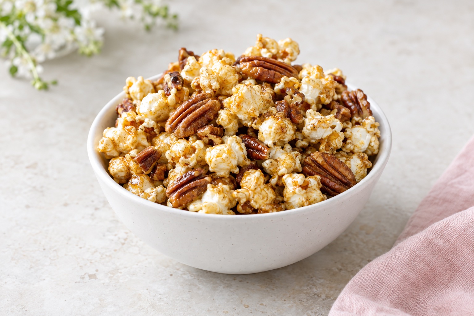 Brown-Butter Maple Popcorn with Pecans