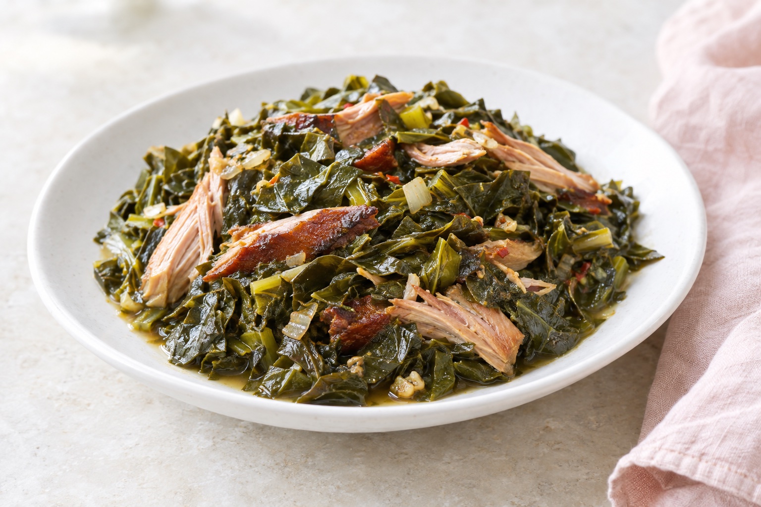 Smoked Turkey Braised Collard Greens