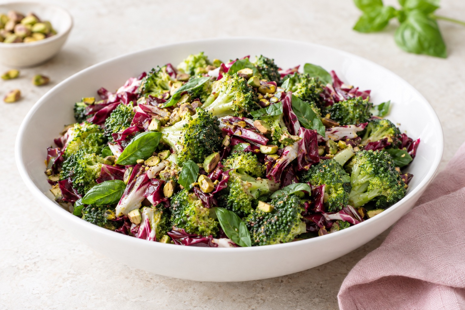 Broccoli Salad with Radicchio, Basil, and Pistachios