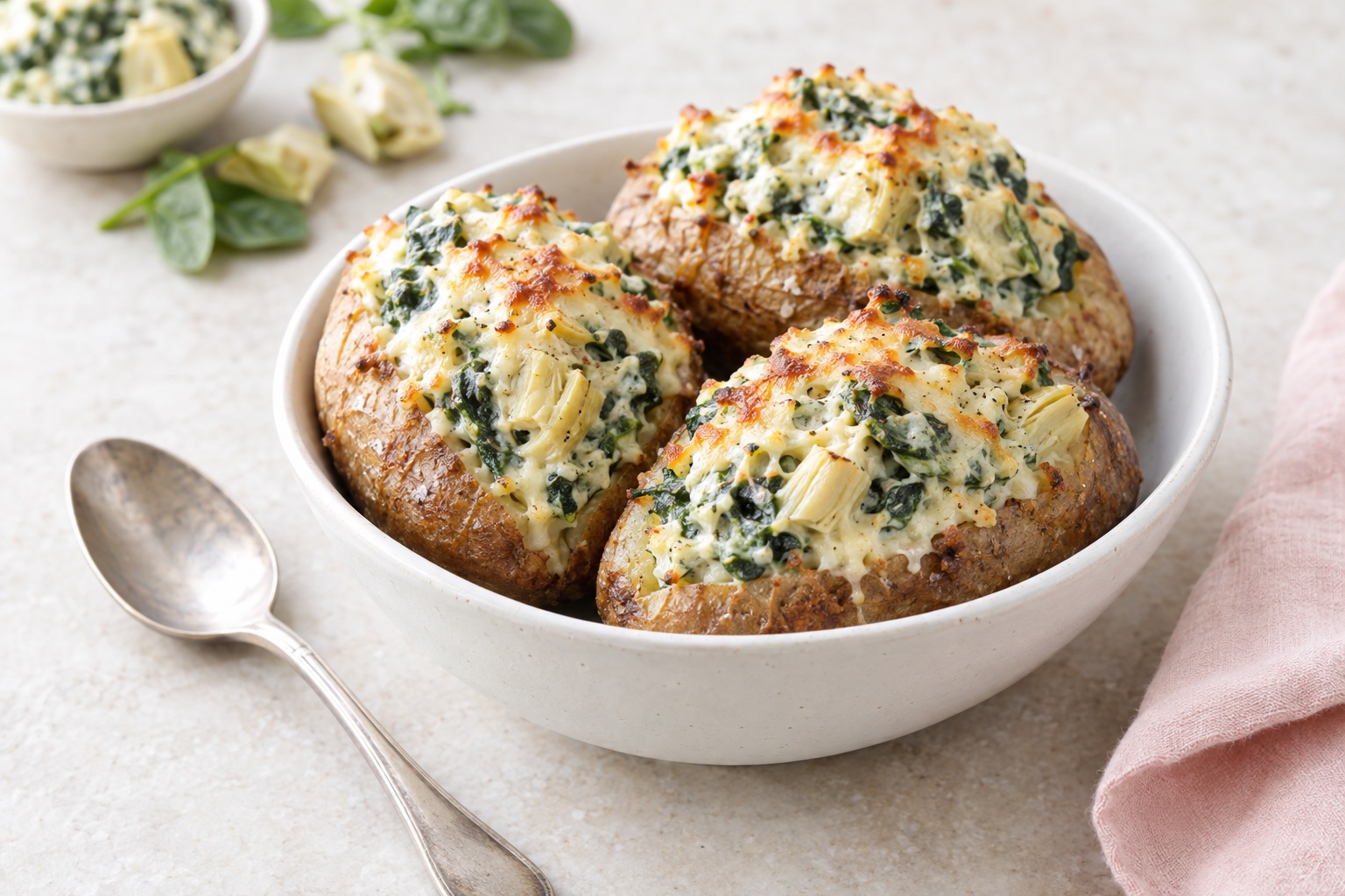 Spinach and Artichoke Dip Baked Potatoes
