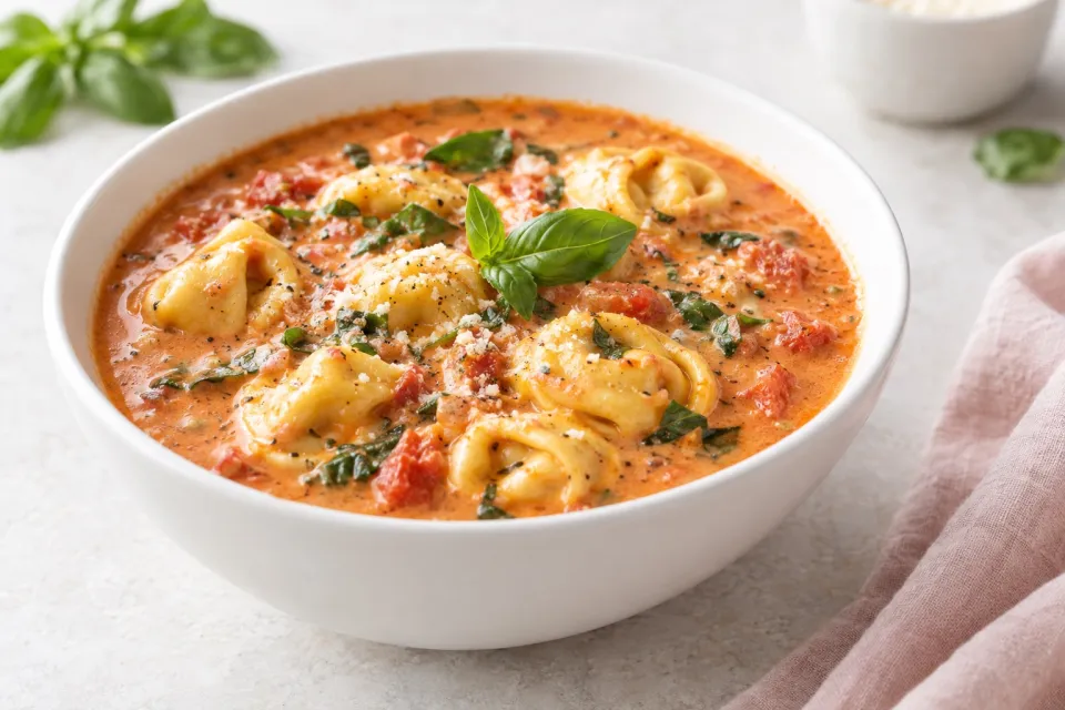 Slow Cooker Creamy Tomato Basil Tortellini Soup
