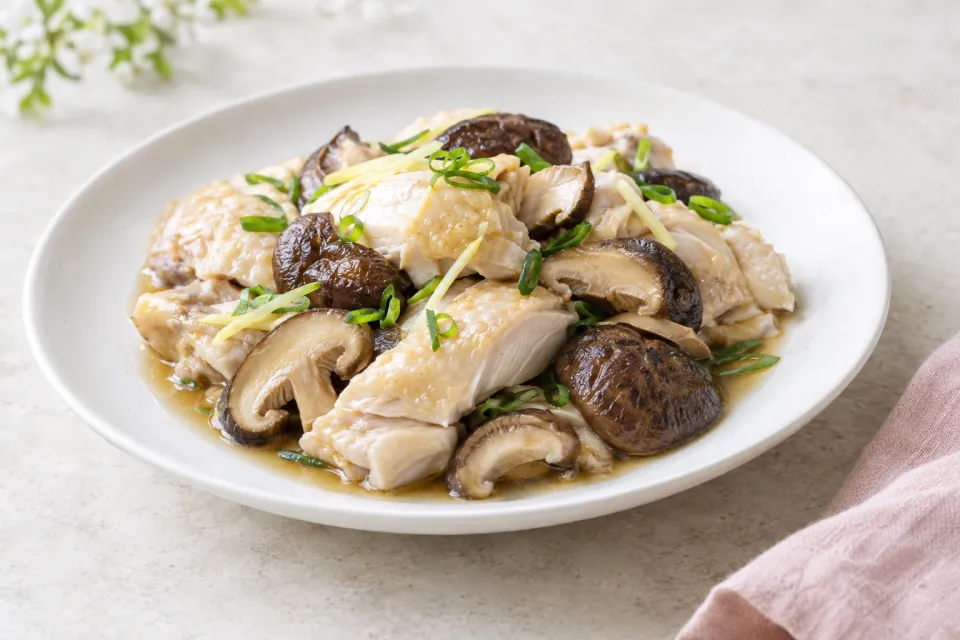 Steamed Chicken and Shiitake Mushrooms