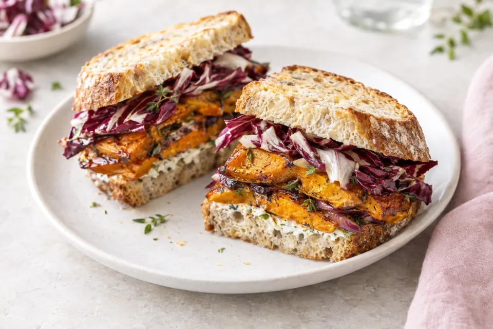 Roasted Yam and Radicchio Sandwiches