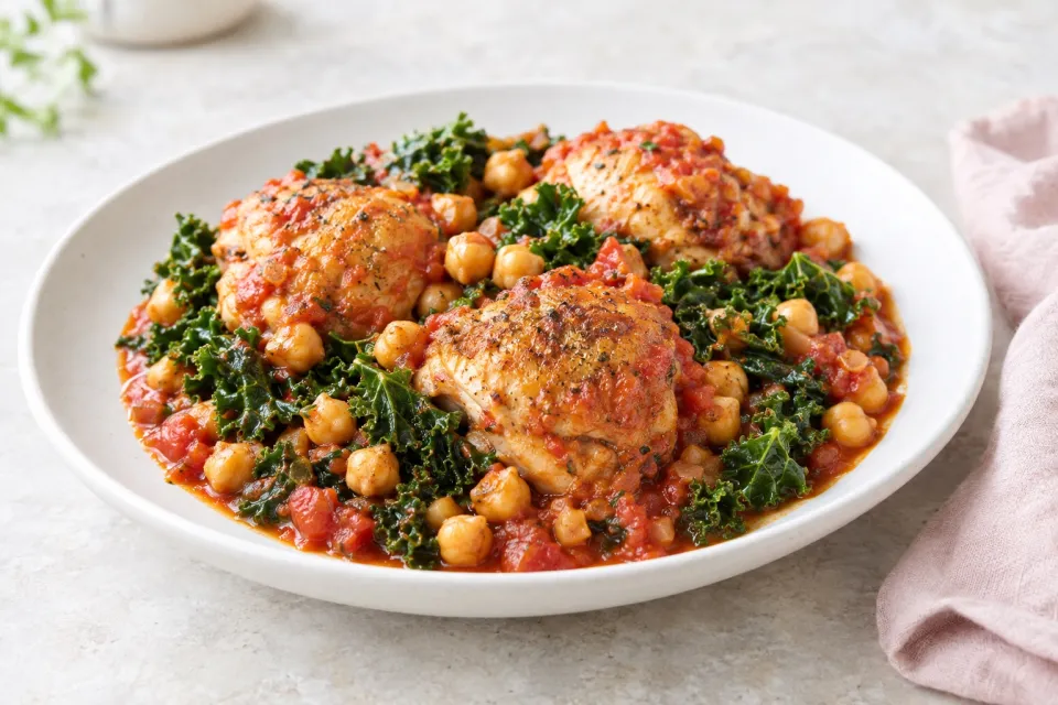 Chicken in Tomato Sauce with Chickpeas and Kale