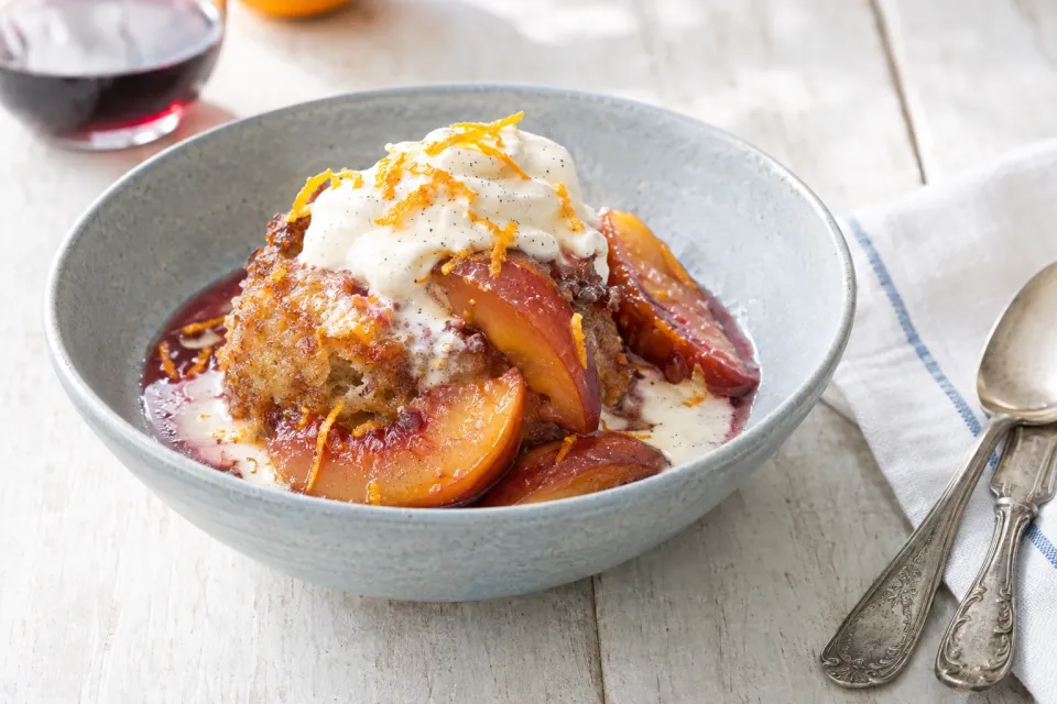 Tipsy Summer Peach Pudding: the Best Use of a Wine-Poached Peach