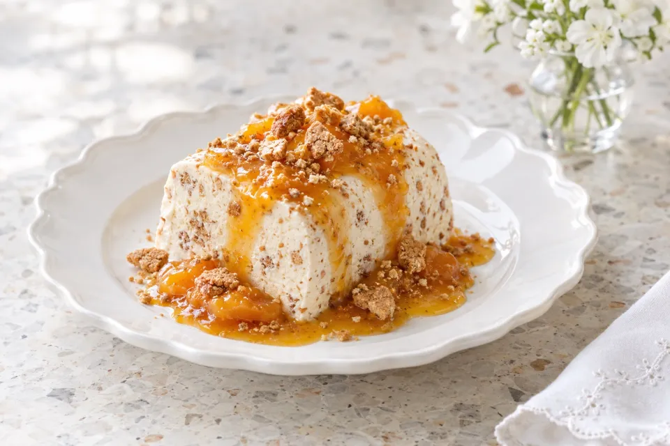 Double Amaretto Semifreddo with Golden Gleaming Sauce