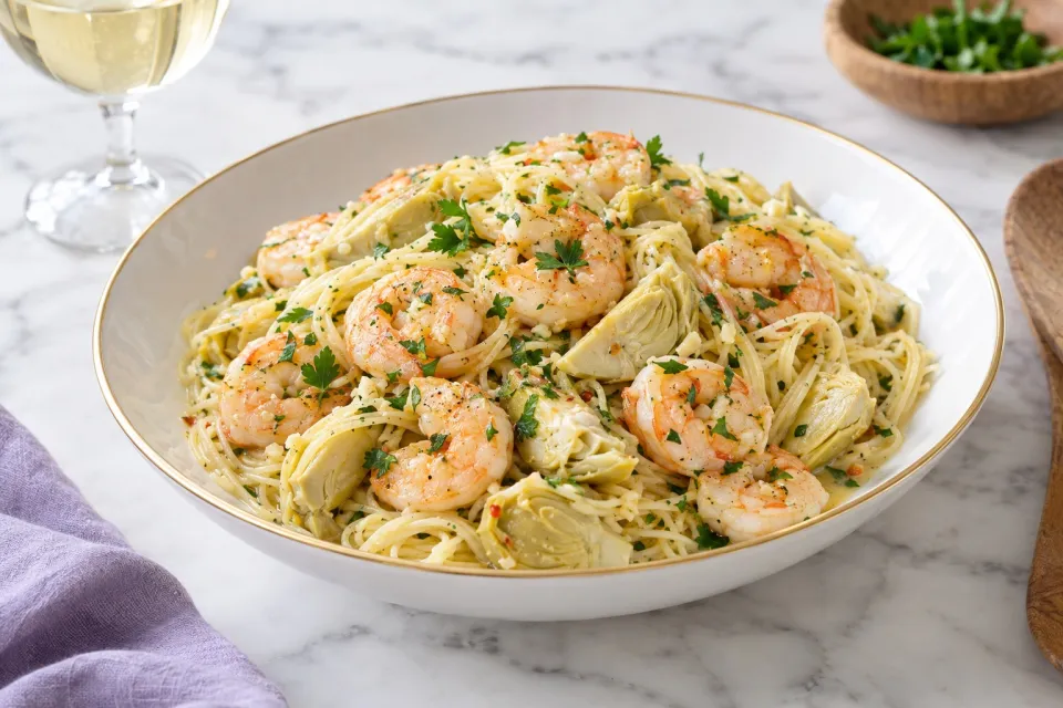 Shrimp Scampi with Artichokes