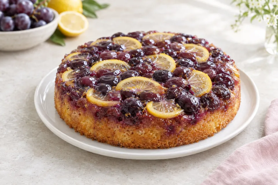 Concord Grape and Lemon Upside Down Cake