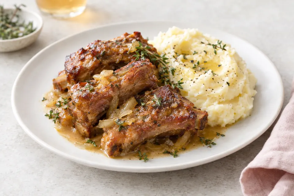 Cider-Braised Country-Style Pork Ribs with Creamy Mashed Potatoes