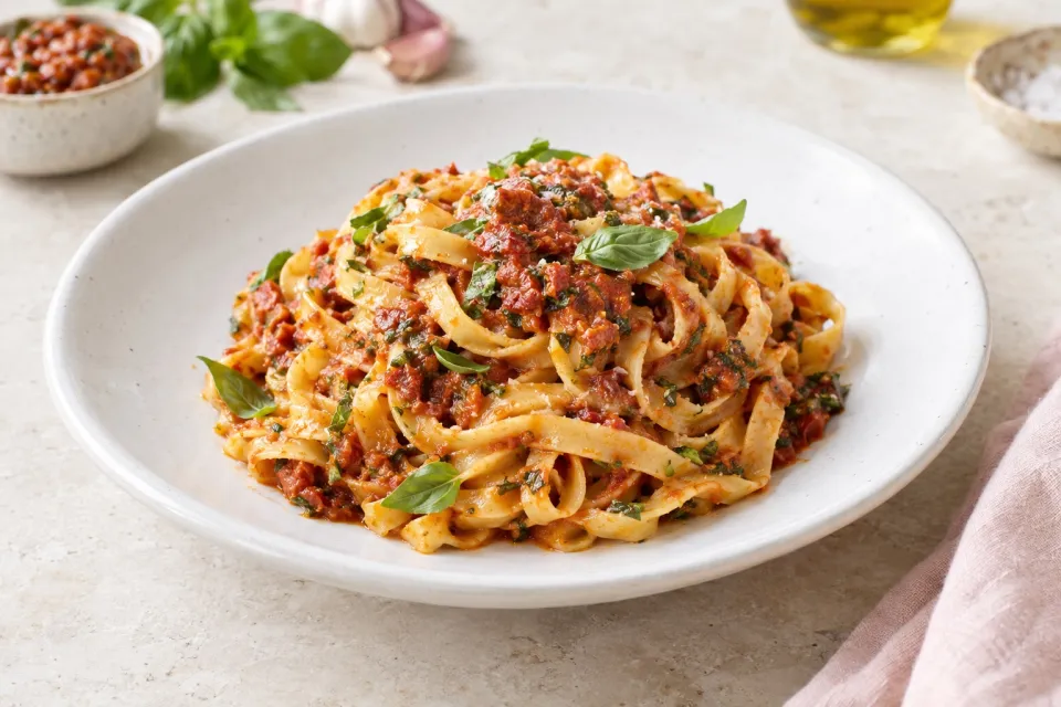 Tagliatelle with Red Provençal Pistou
