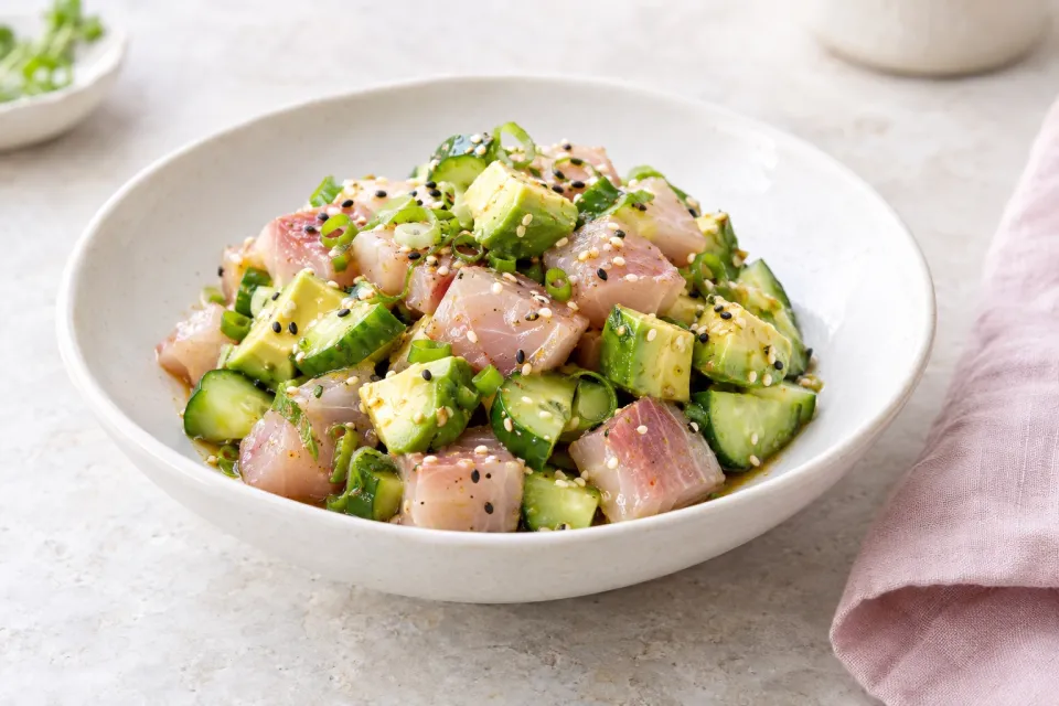Hamachi Poke with Cucumber and Avocado