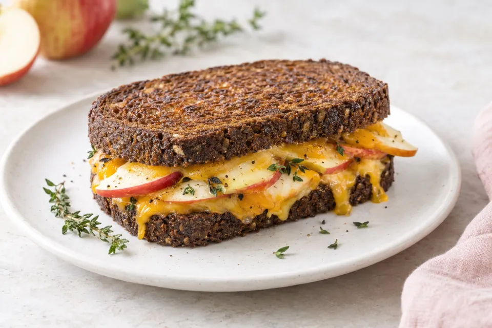 Pumpernickel Grilled Cheddar with Apple and Thyme