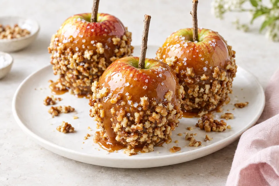 Calvados Caramel Apples with Salted Walnuts
