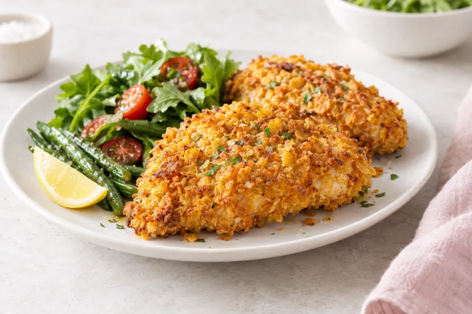 Oven-Fried, Corn Flake-Crusted Chicken