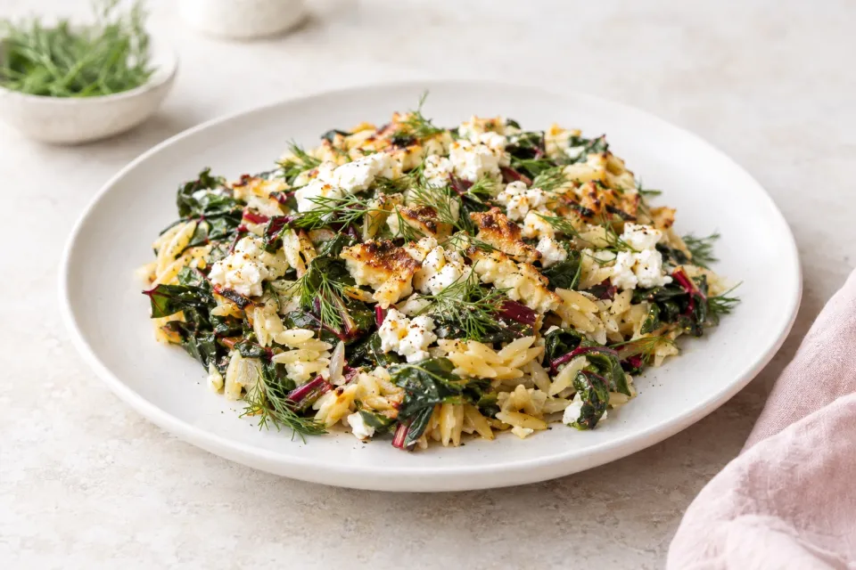 Baked Orzo with Chard, Feta and Dill