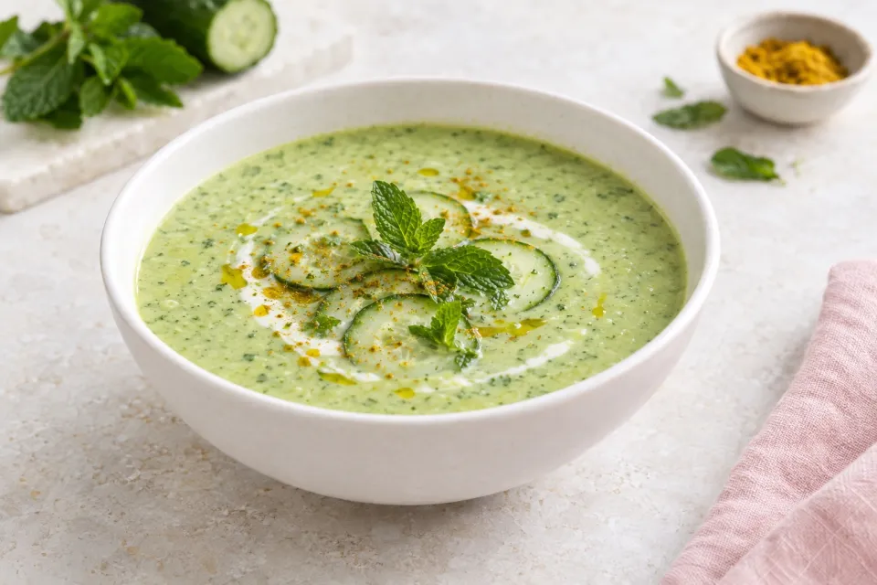 Chilled Curried Mint & Cucumber Soup