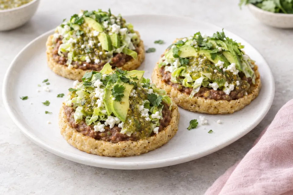 Vegan Sopes with Refried Beans and Salsa Verde